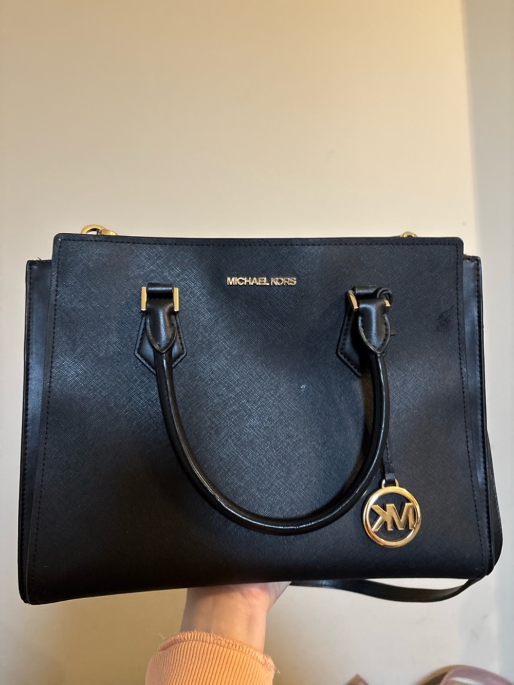 Michael Kors Black Saffiano Leather Tote Satchel with Gold Hardware
